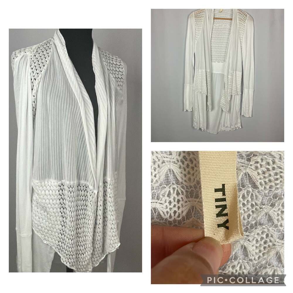 Tiny Open Cascade Cardigan with nice Crochet style detail Size M